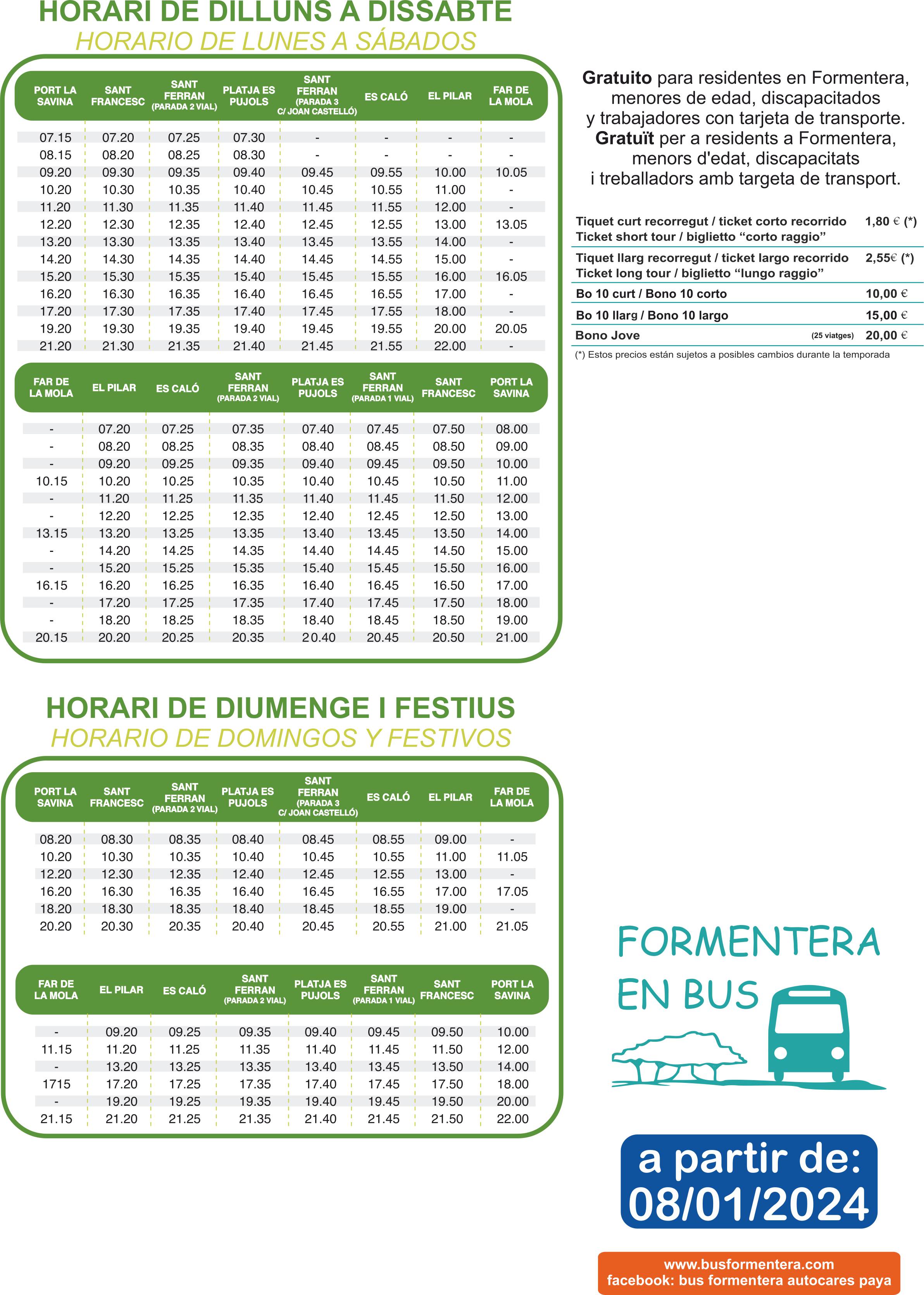 Horarios de autobús de Formentera